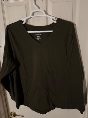 Sonoma Everyday Tee 3X V-Neck Long Sleeve Top - Olive Green